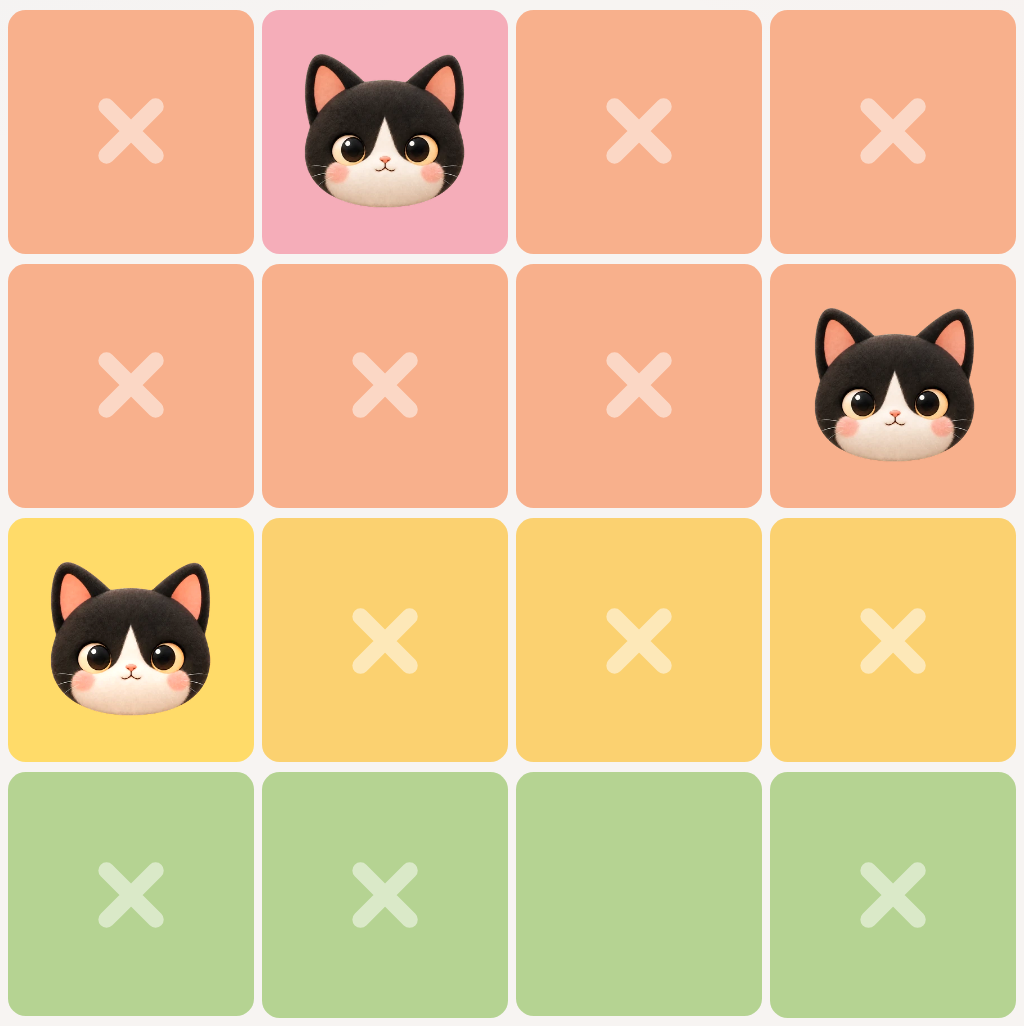 Meowdoku cat sudoku puzzle board with cats placed in colored regions